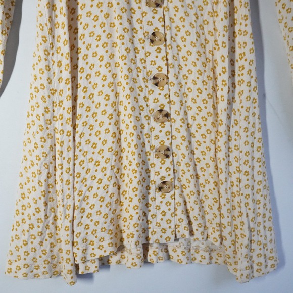 Free People Wonderland Floral Print VNeck Button Mini Dress Yellow Long Sleeve - Picture 4 of 11